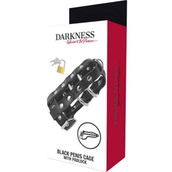 Δερμάτινο Κλουβί Πέους - Darkness Black Leather Penis Cage With Padlock