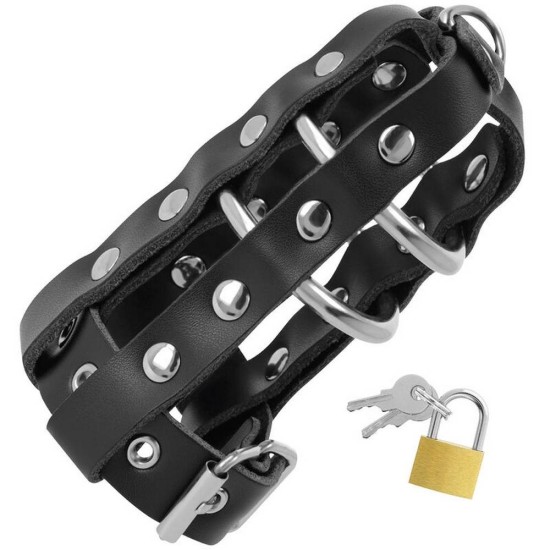 Darkness Black Leather Penis Cage With Padlock Fetish Toys 