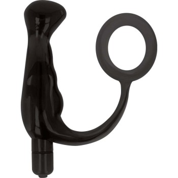 Prostatic Vibrator With Penis Ring Black
