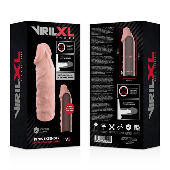 Ρεαλιστική Επέκταση Σιλικόνης - Penis Extender Extra Comfort Silicone Sleeve V5 Beige Sex Toys 