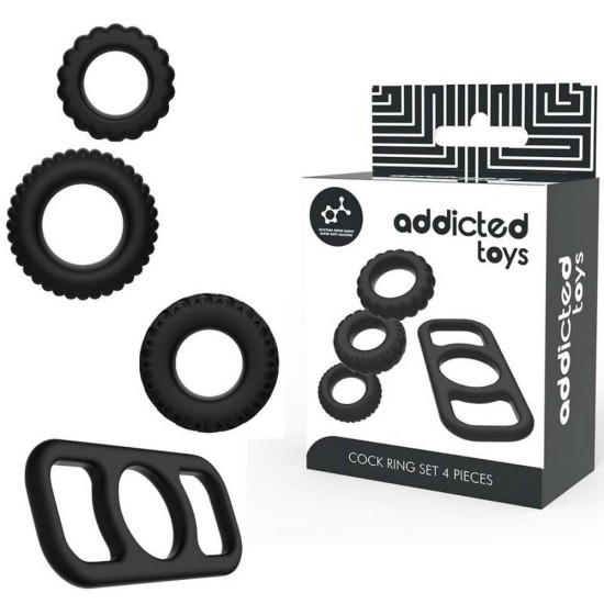 Silicone Cock Ring Set 4pcs Black Sex Toys