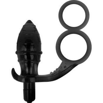 Δονούμενη Σφήνα Με Διπλό Δαχτυλίδι Πέους - Vibrating  Butt Plug & Double Penis Ring 