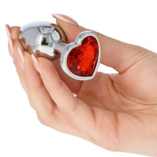 Μεταλλική Σφήνα Με Κόσμημα Καρδιά - Metal Butt Plug Heart Small Red Sex Toys 