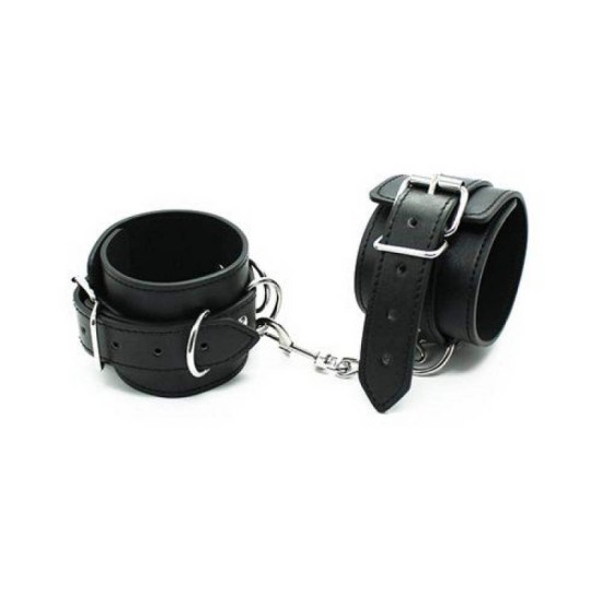 Δερμάτινες Χειροπέδες - Vegan Leather Cuffs Belt Black Fetish Toys 