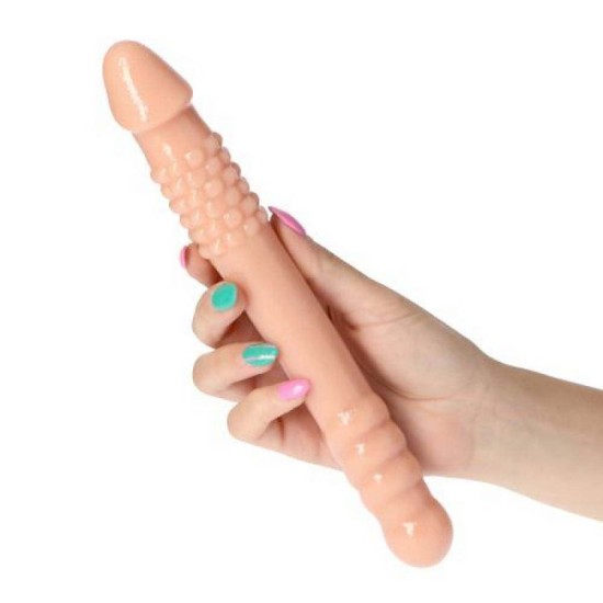Διπλό Ανάγλυφο Ομοίωμα Πέους - Double Phallus Twofold Beige 25cm Sex Toys 