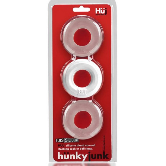 Hunkyjunk Cockring 3 Pack White Ice & Clear Sex Toys