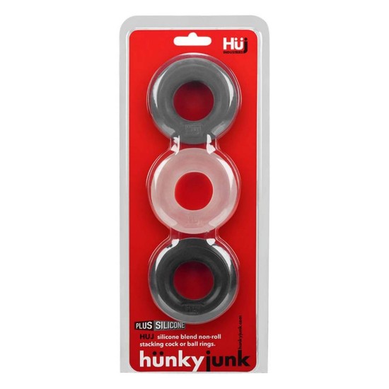 Hunkyjunk Cockring 3 Pack Black Tar,Ice & Stone Sex Toys
