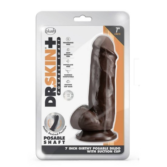 Μαλακό Ευλύγιστο Πέος - Dr Skin Plus Girthy Posable Dildo Chocolate 18cm Sex Toys 