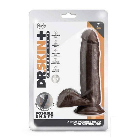 Μαλακό Ευλύγιστο Πέος - Dr Skin Plus Posable Dildo Chocolate 17cm Sex Toys 