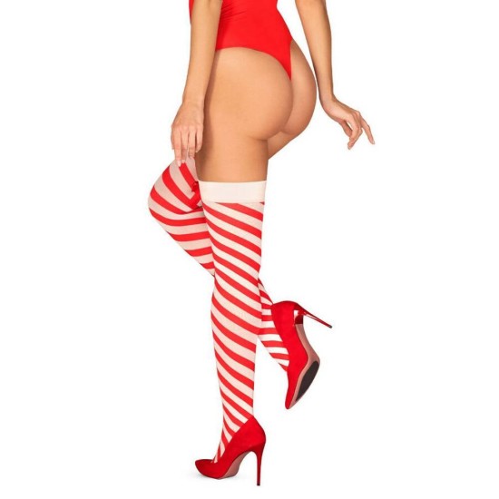 Obsessive Kissmas Stockings Red/White Erotic Lingerie 