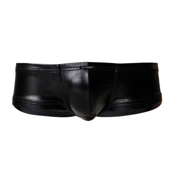 Σέξι Γυαλιστερό Εσώρουχο - Cut4men Leather Booty Shorts C4M10 Black Ερωτικά Εσώρουχα 