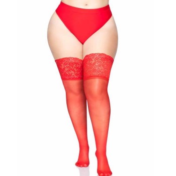 Κόκκινες Κάλτσες Με Δαντέλα - Spandex Sheer Thigh Highs With Lace 9750 Red