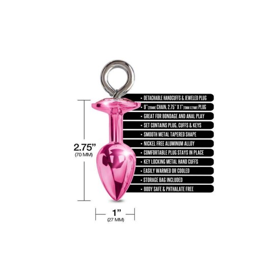 Πρωκτική Σφήνα Με Χειροπέδες - Metal Butt Plug Medium With Furry Cuffs Set Pink Sex Toys 