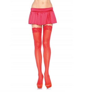 Nylon Thigh Highs With Lace Top 1011 Red