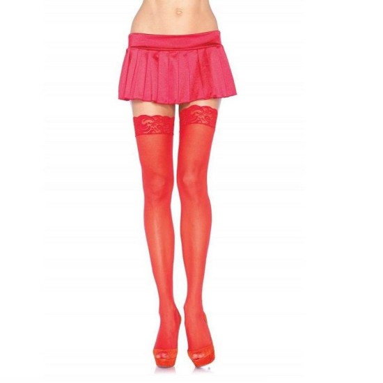 Σέξι Κάλτσες Με Δαντέλα - Nylon Thigh Highs With Lace Top 1011 Red Ερωτικά Εσώρουχα 