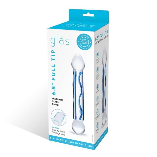 Γυάλινο Ανάγλυφο Ομοίωμα - Glas Full Tip Textured Glass Dildo Blue 16cm Sex Toys 