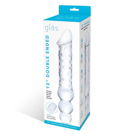 Γυάλινο Δίπλο Ομοίωμα - Double Ended Glass Dildo With Anal Beads Sex Toys 