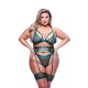 Σέξι Δαντελωτά Εσώρουχα - 3pc Strappy Bra With Garter Panty Lingerie Set Green Ερωτικά Εσώρουχα 