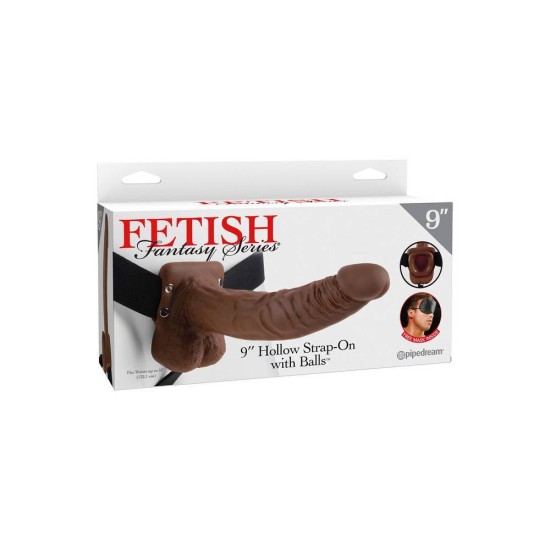 Hollow Strap On with Balls Brown 24cm Sex Toys