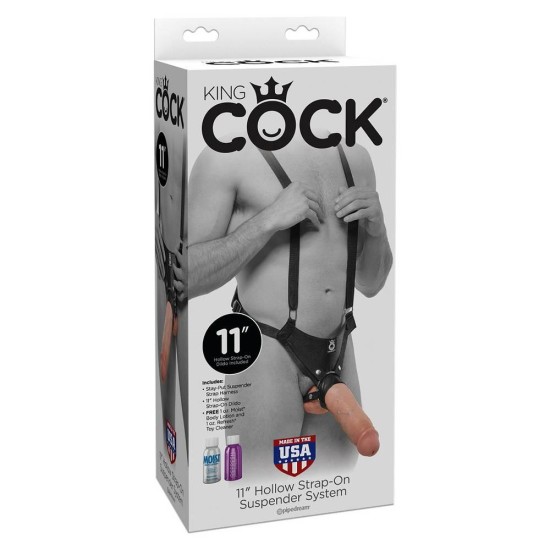 Ζώνη Με Τιράντες Και Κούφιο Ομοίωμα - Hollow Strap On Suspender System Beige 28cm Sex Toys 