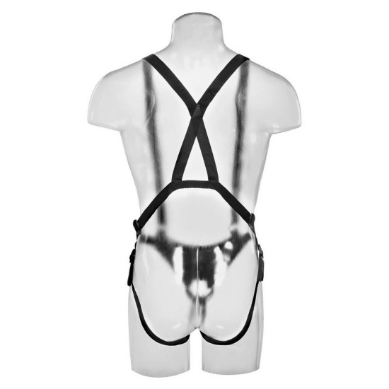 Ζώνη Με Τιράντες Και Κούφιο Ομοίωμα - Hollow Strap On Suspender System Beige 28cm Sex Toys 