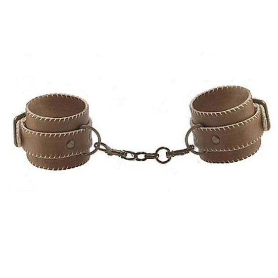 Δερμάτινες Χειροπέδες - Premium Bonded Leather Cuffs For Hands Brown Fetish Toys 