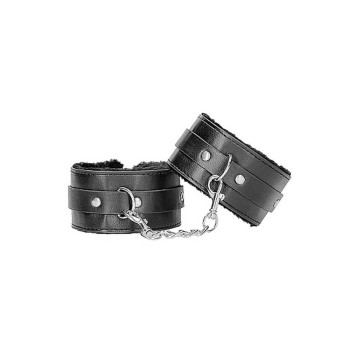 Plush Bonded Leather Ankle Cuffs Black