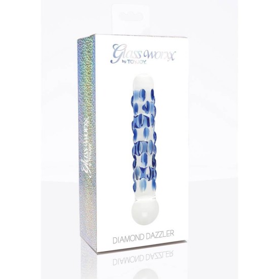 Γυάλινο Ομοίωμα Με Κουκκίδες - Toyjoy Diamond Dazzler Glass Dildo Blue Sex Toys 