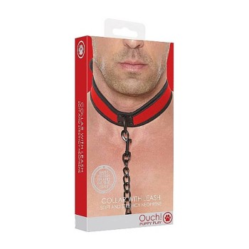 Ouch Neoprene Collar With Leash Red