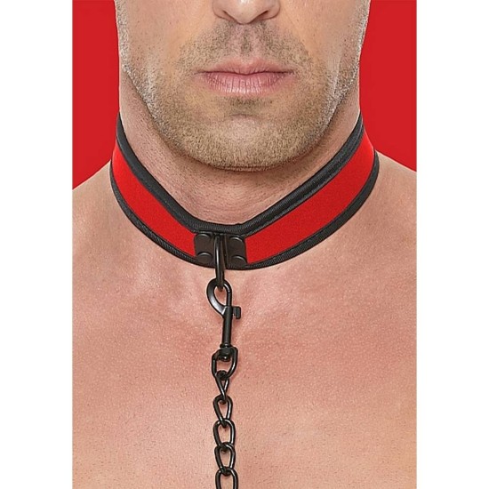 Μαλακό Κολάρο Με Λουρί - Ouch Neoprene Collar With Leash Red Fetish Toys 