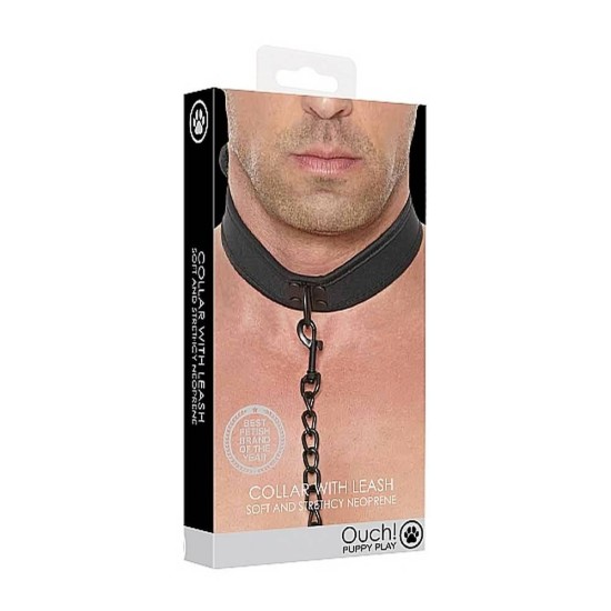 Ouch Neoprene Collar With Leash Black Fetish Toys 