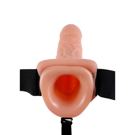 Δονούμενο Κούφιο Ομοίωμα Με Ζώνη - Vibrating Hollow Strap On Beige 28cm Sex Toys 