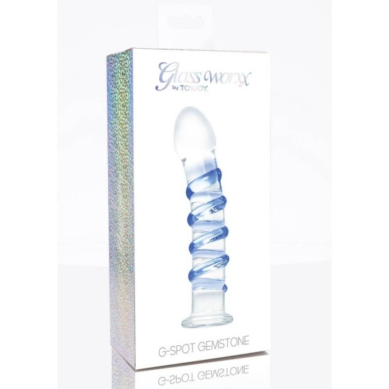 Κυρτό Γυάλινο Ομοίωμα - G Spot Gemstone Curved Glass Dildo Blue/Clear Sex Toys 