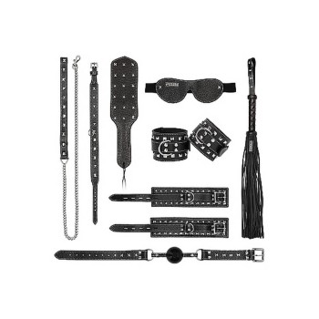 Δερμάτινα Φετιχιστικά Αξεσουάρ - Leather Studded Bondage 7pcs Kit Black