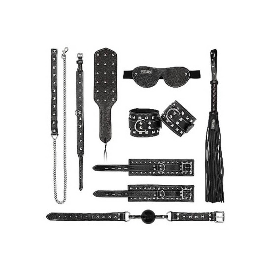 Δερμάτινα Φετιχιστικά Αξεσουάρ - Leather Studded Bondage 7pcs Kit Black Fetish Toys 