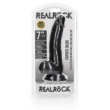Ρεαλιστικό Πέος - Curved Realistic Dildo With Balls Black 18cm