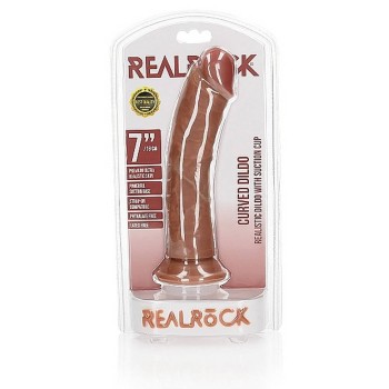 Curved Realistic Dildo With Suction Cup Brown 18cm