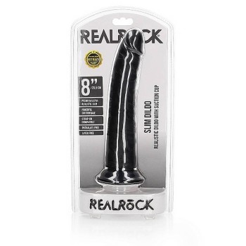 Slim Realistic Dildo With Suction Cup Black 20cm