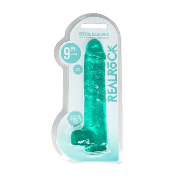 Crystal Clear Realistic Dildo With Balls Turquoise 22cm