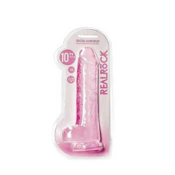 Crystal Clear Realistic Dildo With Balls Pink 25cm