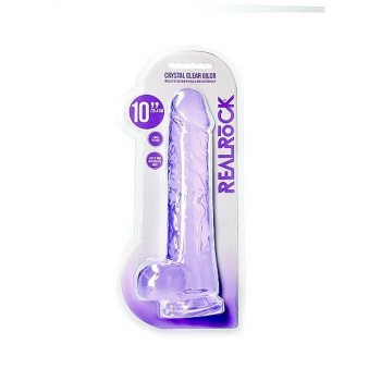 Crystal Clear Realistic Dildo With Balls Purple 25cm