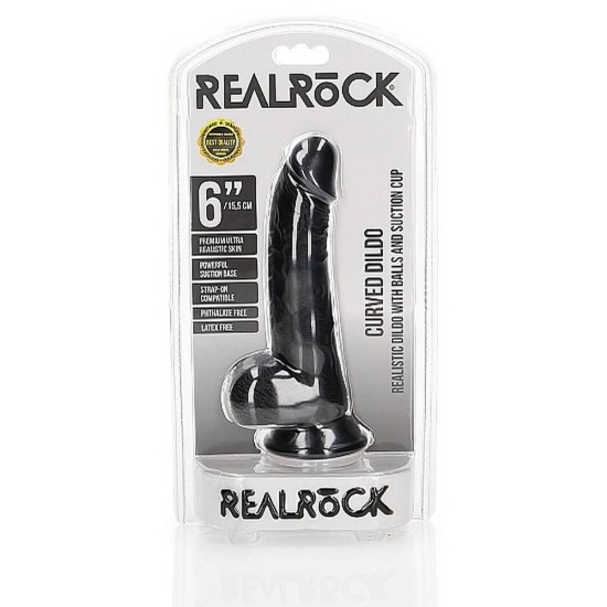 Κυρτό Ρεαλιστικό Πέος - Curved Realistic Dildo With Balls Black 16cm Sex Toys 
