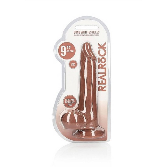 Μαλακό Ρεαλιστικό Πέος - Dong With Testicles Brown 23cm Sex Toys 