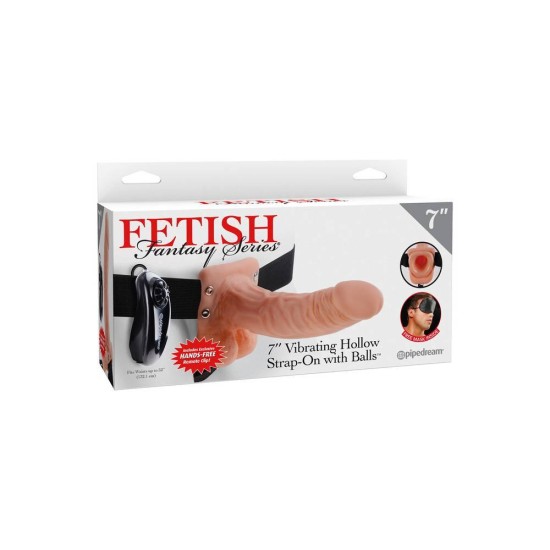Δονούμενο Κούφιο Πέος Με ζώνη - Vibrating Hollow Strap On With Balls Beige 18cm Sex Toys 