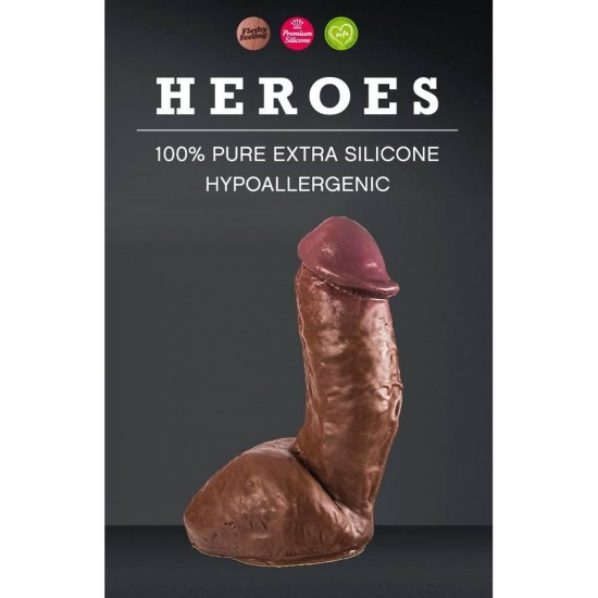 Χοντρό Πέος Σιλικόνης - Heroes Silicone Thick Dong With Balls Brown 17cm Sex Toys 