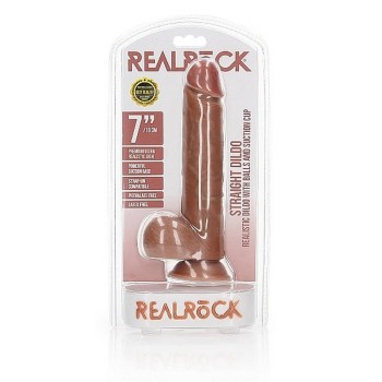 Straight Realistic Dildo With Balls Brown 18cm