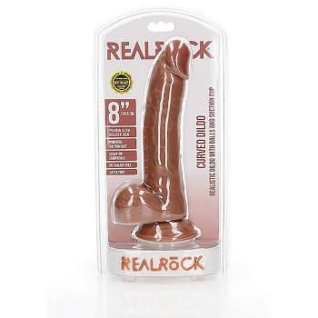 Curved Realistic Dildo With Balls Brown 22cm