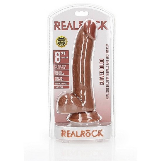 Κυρτό Πέος Με Όρχεις - Curved Realistic Dildo With Balls Brown 22cm Sex Toys 