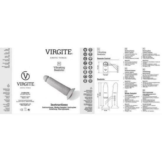 Ασύρματος Δονητής Σιλικόνης - Virgite R1 Vibrating Realistic Dong Beige 19cm Sex Toys 