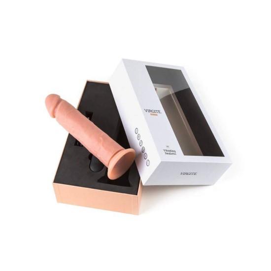 Ασύρματος Δονητής Σιλικόνης - Virgite R3 Vibrating Realistic Dong Beige 25cm Sex Toys 